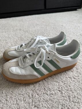 adidas White Sneakers with Mint Green Stripes